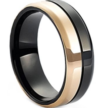 (Wholesale)Tungsten Carbide Black Rose Center Groove Ring-4149