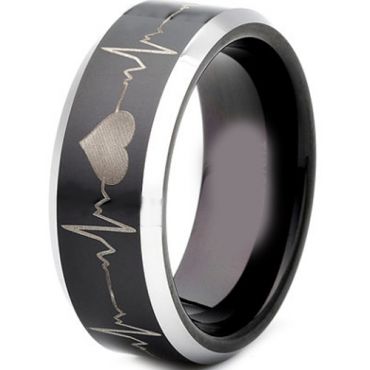 (Wholesale)Tungsten Carbide HeartBeat Beveled Edges Ring - TG4300