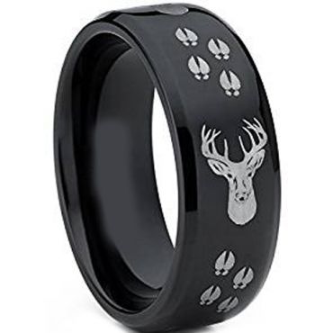 (Wholesale)Black Tungsten Carbide Deer Track Ring-TG4393