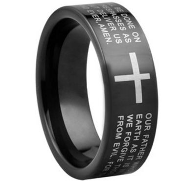 (Wholesale)Black Tungsten Carbide Cross Prayer Ring-4407