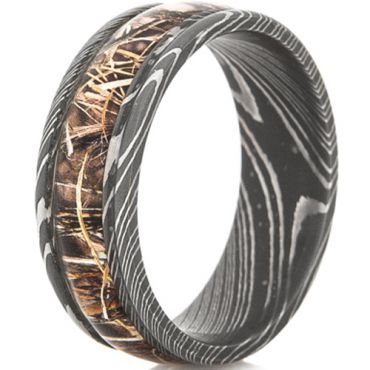 (Wholesale)Black Tungsten Carbide Damascus Ring With Camo-4565