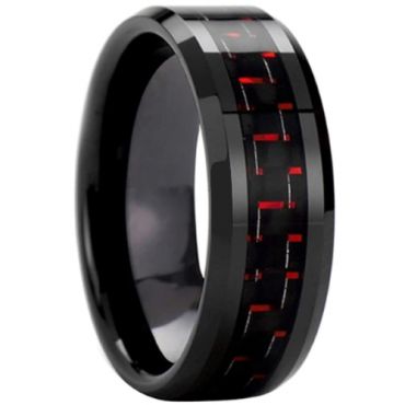 (Wholesale)Black Tungsten Carbide Carbon Fiber Ring-TG3693