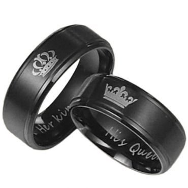 (Wholesale)Black Tungsten Carbide King Queen Ring - TG4712