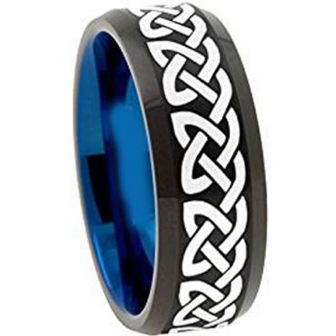 (Wholesale)Tungsten Carbide Black Blue Celtic Ring-1153