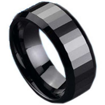(Wholesale)Black Tungsten Carbide Faceted Ring - TG125