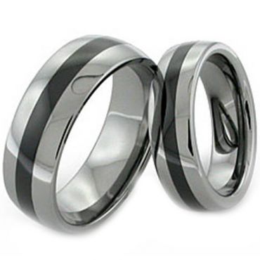 (Wholesale)Tungsten Carbide Ring With Black Ceramic - TG1385