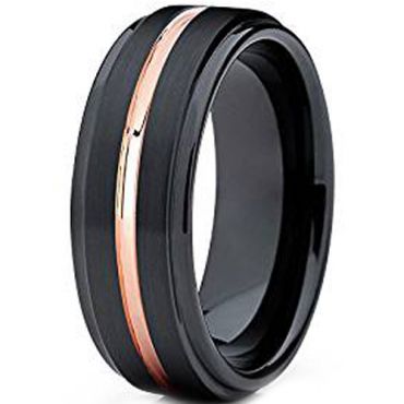 (Wholesale)Tungsten Carbide Black Rose Center Groove Ring-1398AA