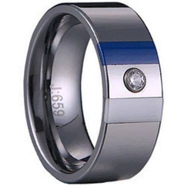 (Wholesale)Tungsten Carbide Ring With Blue/White Ceramic-1529