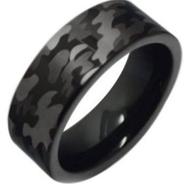 (Wholesale)Black Tungsten Carbide Camo Pattern Ring - TG177AA