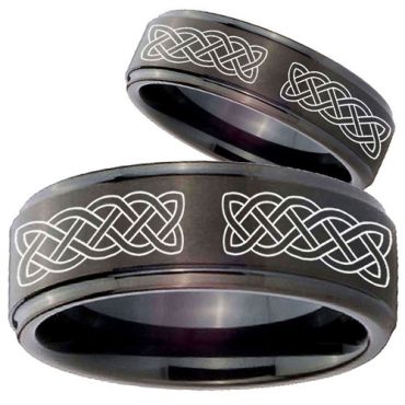 (Wholesale)Black Tungsten Carbide Celtic Step Edges Ring - TG178