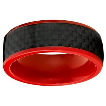 (Wholesale)Red Ceramic Ring With Carbon Fiber - TG1849