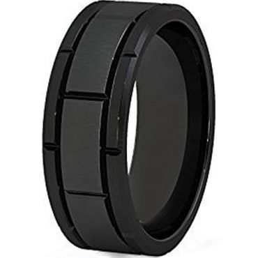 (Wholesale)Black Tungsten Carbide Brick Pattern Ring-TG2030A