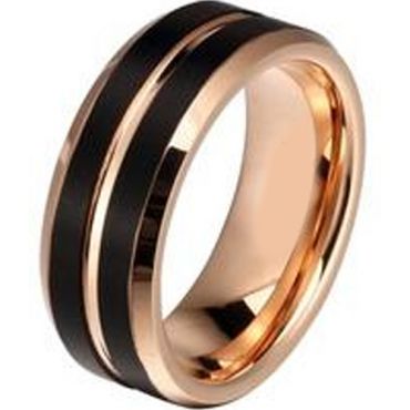 (Wholesale)Tungsten Carbide Black Rose Center Groove Ring-2058AA
