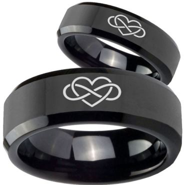 (Wholesale)Black Tungsten Carbide Infinity Heart Ring - TG205