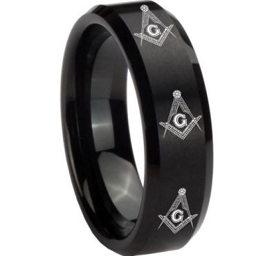 (Wholesale)Black Tungsten Carbide Masonic Ring - TG2101