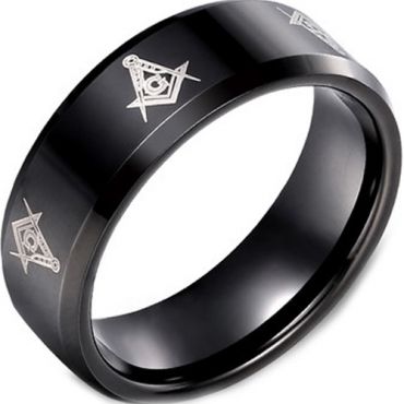 (Wholesale)Black Tungsten Carbide Masonic Ring - TG2123