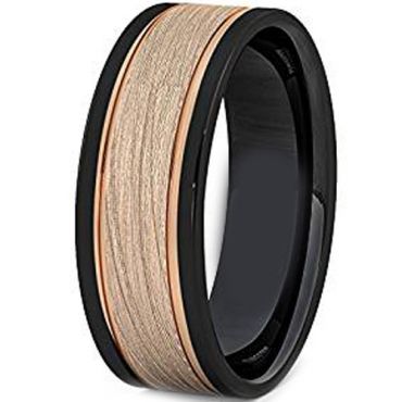 (Wholesale)Tungsten Carbide Black Rose Double Groove Ring-2192