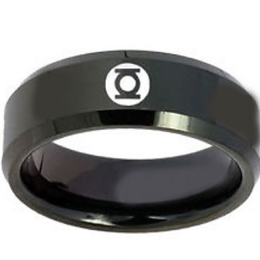 (Wholesale)Black Tungsten Carbide Green Lantern Ring - TG2220
