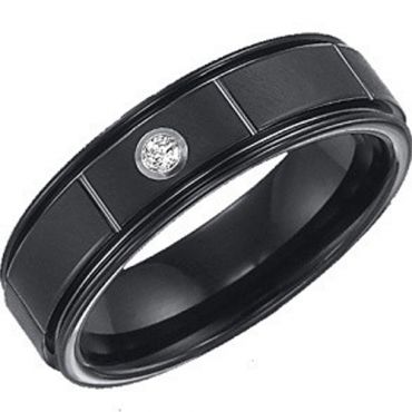 (Wholesale)Black Tungsten Carbide Step Edges Ring - TG2225
