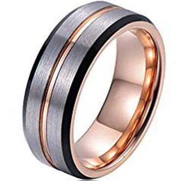 (Wholesale)Tungsten Carbide Black Rose Center Groove Ring-2237AA