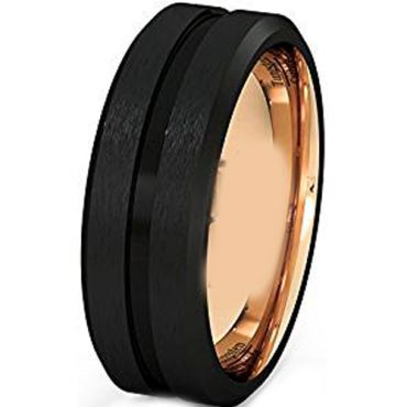 (Wholesale)Tungsten Carbide Black Rose Center Groove Ring-2379AA