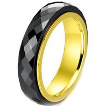 (Wholesale)Tungsten Carbide Black Gold Faceted Ring - TG2541