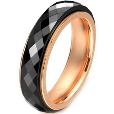 (Wholesale)Tungsten Carbide Black Rose Faceted Ring - TG2542