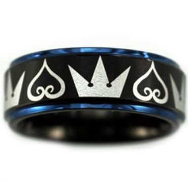 (Wholesale)Tungsten Carbide Black Blue Kingdom Hearts Ring-2582