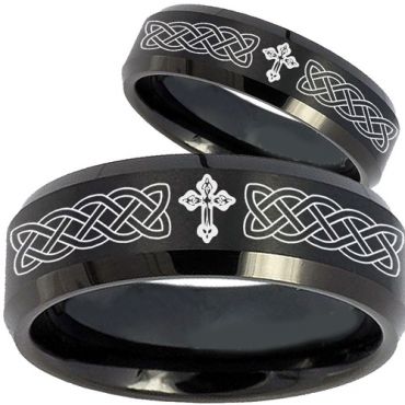 (Wholesale)Black Tungsten Carbide Cross Celtic Ring - TG2603