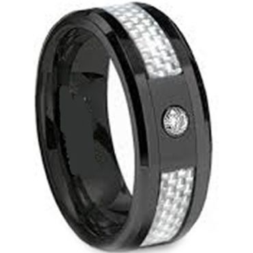 (Wholesale)Black Tungsten Carbide Carbon Fiber & CZ Ring-TG2754