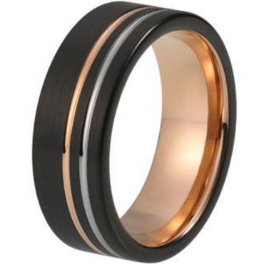 (Wholesale)Tungsten Carbide Black Rose Double Groove Ring-2763AA