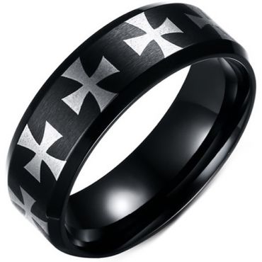 (Wholesale)Black Tungsten Carbide Cross Ring - TG2910
