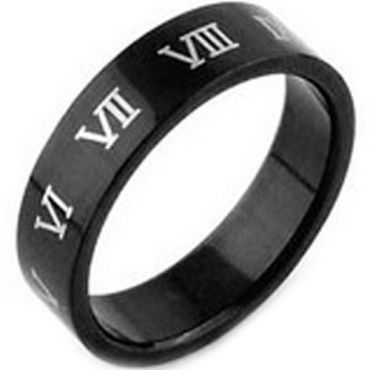 (Wholesale)Black Tungsten Carbide Ring With Roman Numerals - TG2927