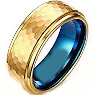 (Wholesale)Tungsten Carbide Blue Gold Hammered Ring - TG2936AA
