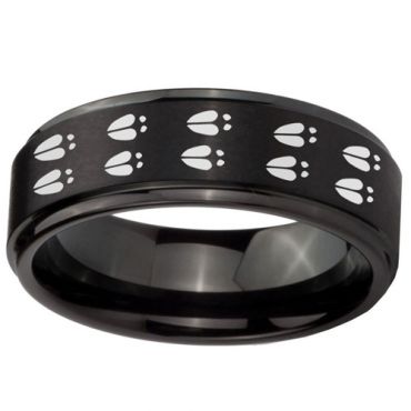 (Wholesale)Black Tungsten Carbide Deer Track Ring - TG2938