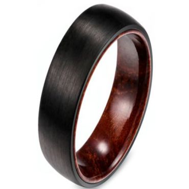 (Wholesale)Black Tungsten Carbide Dome Wood Ring - TG2998