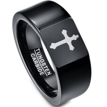 (Wholesale)Black Tungsten Carbide Cross Ring - TG3003