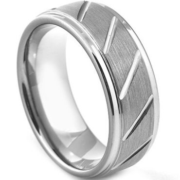 (Wholesale)Tungsten Carbide Diagonal Groove Ring - TG3045