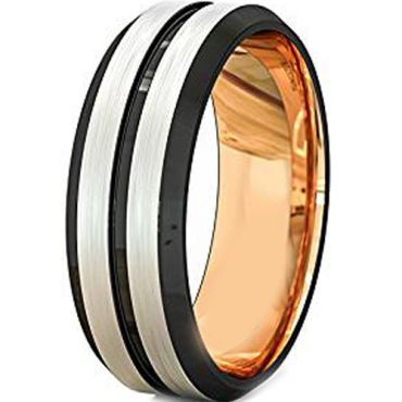 (Wholesale)Tungsten Carbide Black Rose Center Groove Ring-315AAA