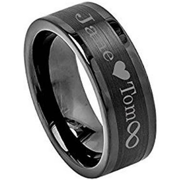 (Wholesale)Black Tungsten Carbide Ring With Custom Engraving-TG3203