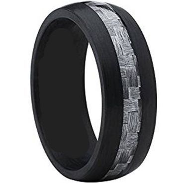 (Wholesale)Black Tungsten Carbide Ring With Carbon Fiber - TG321