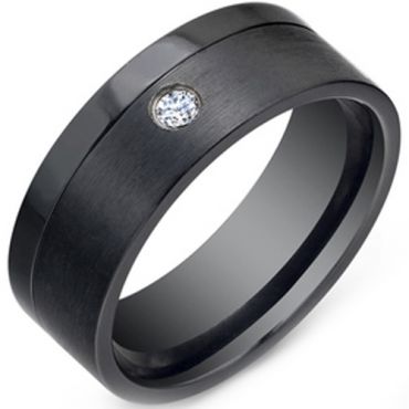 (Wholesale)Black Tungsten Carbide Ring With Cubic Zirconia-3413
