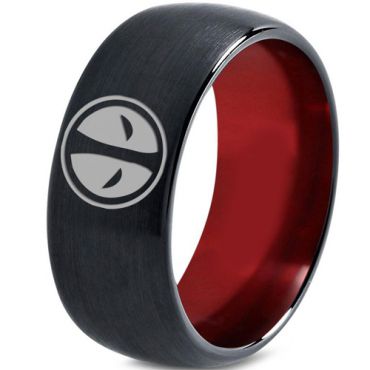 (Wholesale)Tungsten Carbide Black Red Deadpool Ring-3434