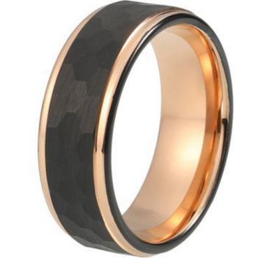 (Wholesale)Tungsten Carbide Black Rose Hammered Ring - TG344AA
