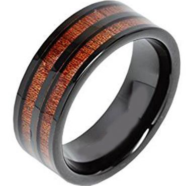 (Wholesale)Black Tungsten Carbide Wood Ring - TG3475AA