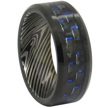 (Wholesale)Tungsten Carbide Carbon Fiber Damascus Ring-347