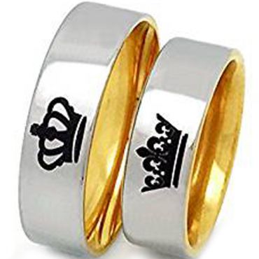 (Wholesale)Tungsten Carbide Dome King Queen Crown Ring - TG3512A