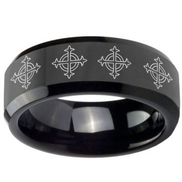 (Wholesale)Black Tungsten Carbide Cross Ring - TG3559