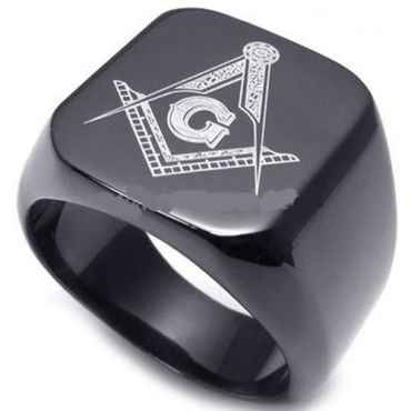 (Wholesale)Black Tungsten Carbide Masonic Ring - TG3631