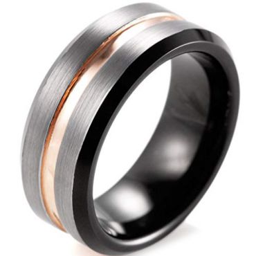 (Wholesale)Tungsten Carbide Black Rose Center Groove Ring-3633
